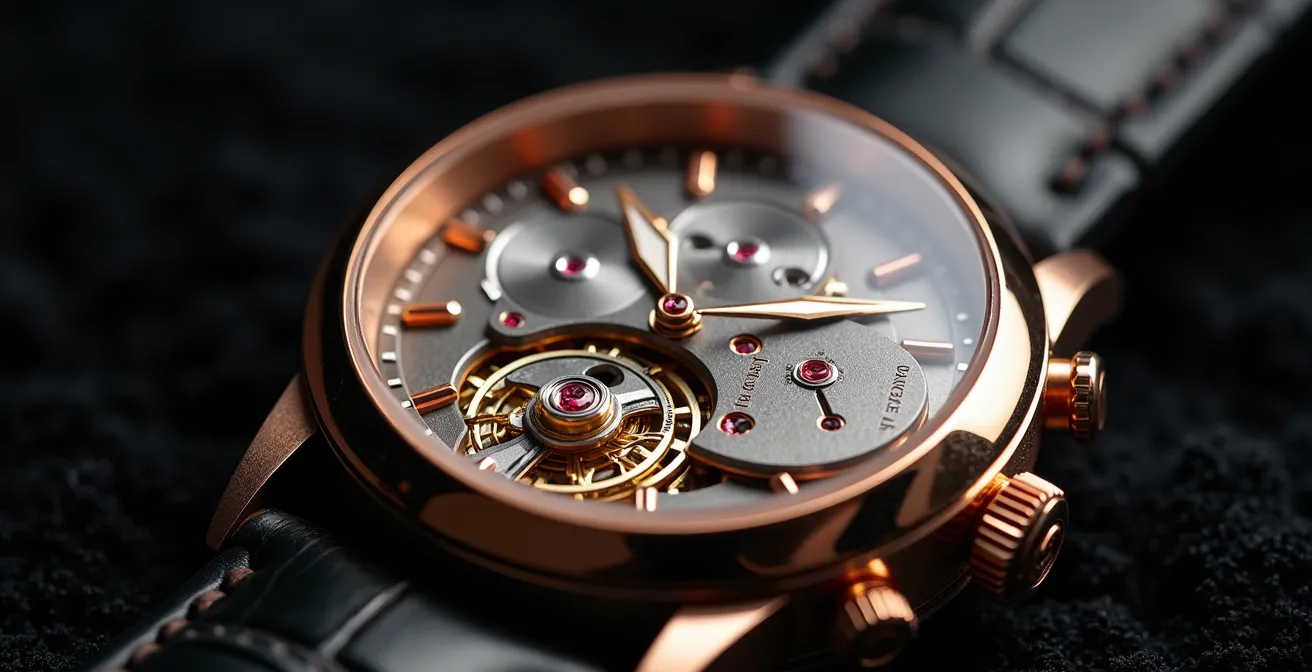 Extreme close-up of luxury automatic watch movement showing intricate gears
