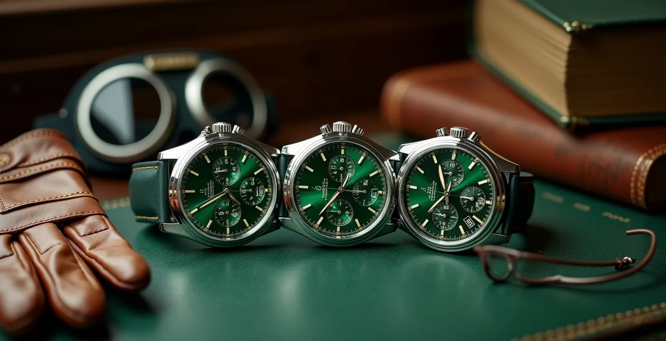 Sophisticated arrangement of green dial luxury watches