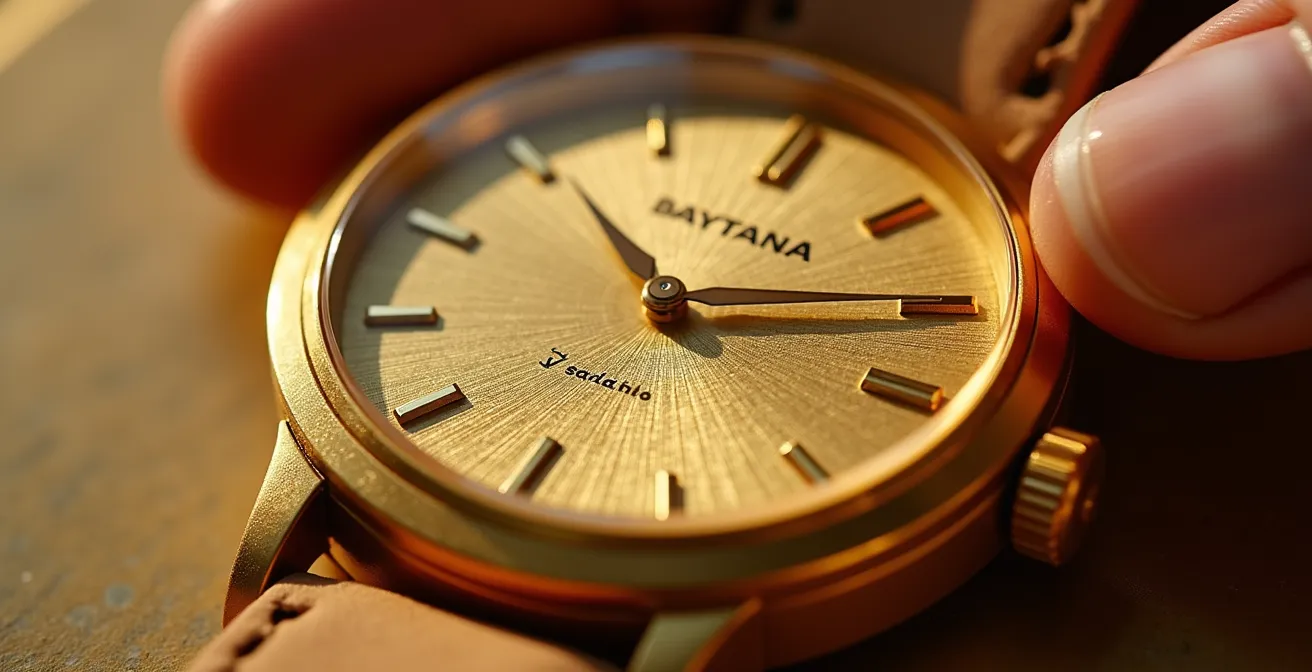 Macro shot of delicate gold cocktail watch cleaning process