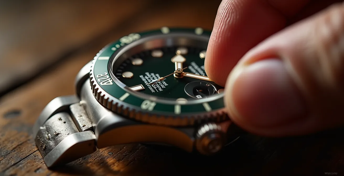 Close-up of hands adjusting dive watch bezel in everyday UK settings