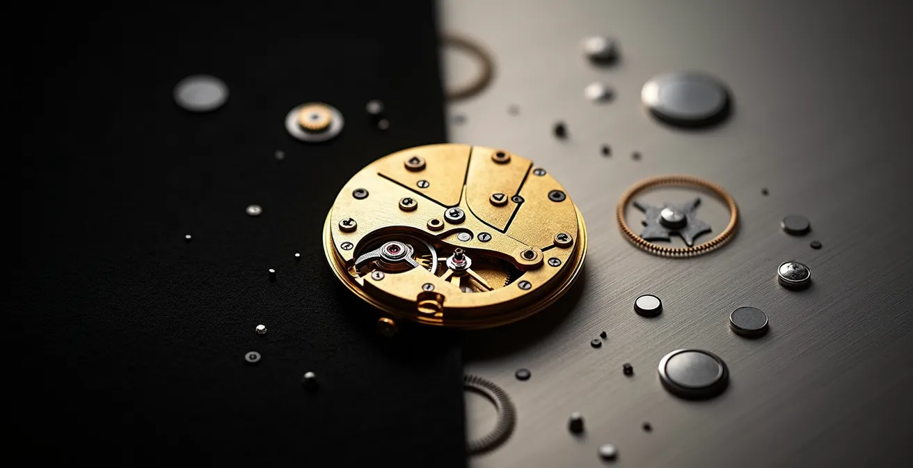 Detailed view of Geneva Seal certified watch movement showing quality hallmarks