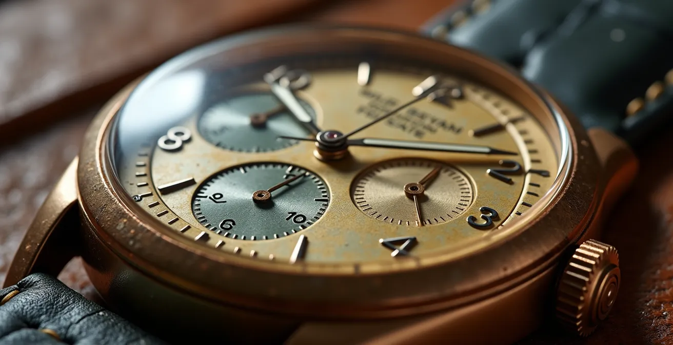 Vintage Rolex Daytona with exotic dial displayed in prestigious auction house setting