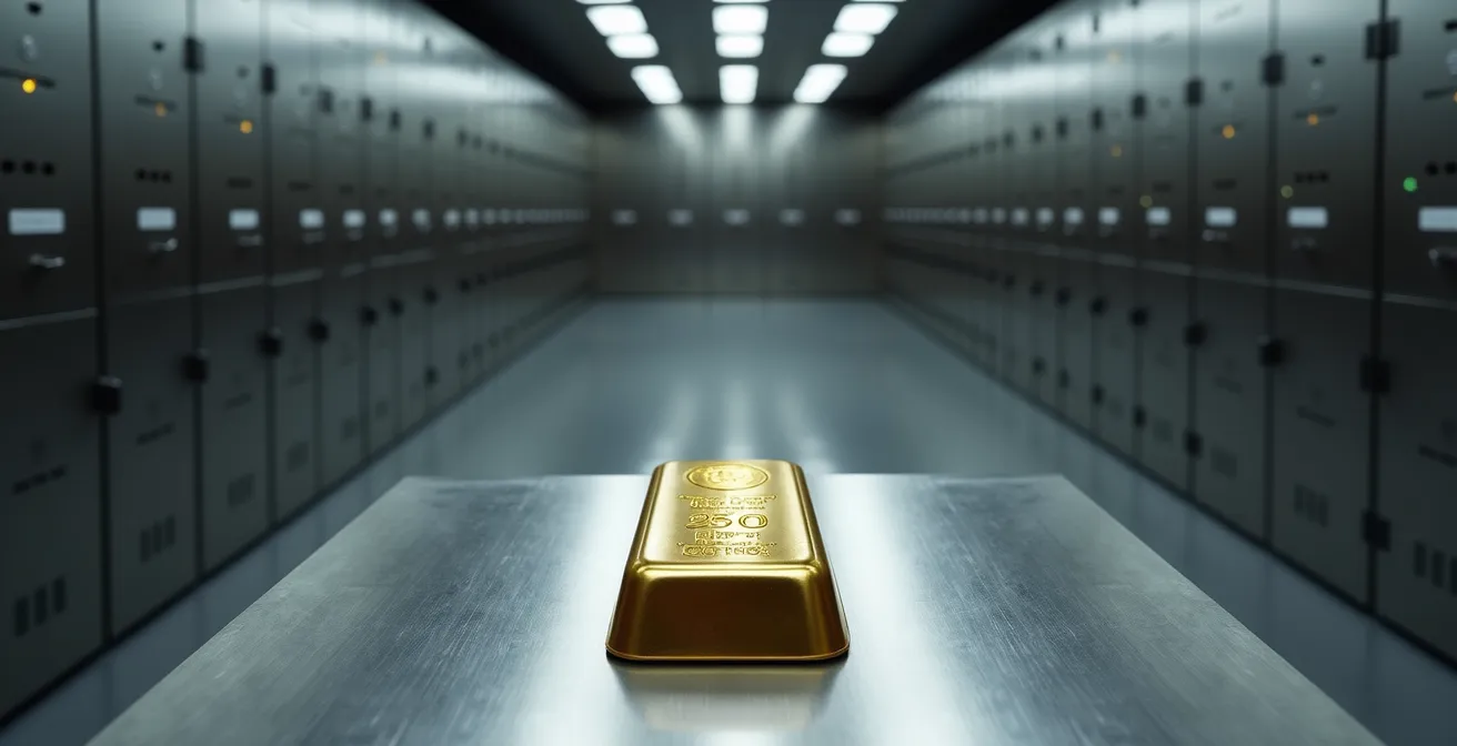 High-security vault facility with gold bars in professional storage environment