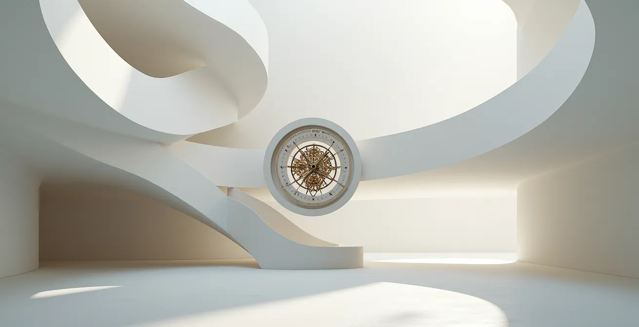 Skeletonized watch movement showing the architectural beauty of removed material and structural bridges